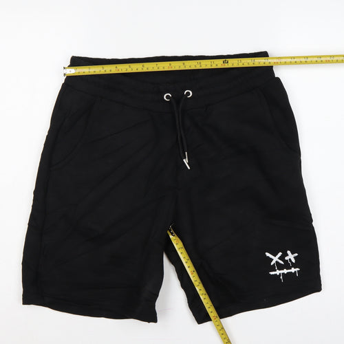 boohooMAN Men's Black M Sweat Shorts Drawstring Embroidered Pockets