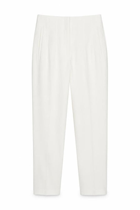 Zara Women White Size S High Rise Tapered Dress Trousers