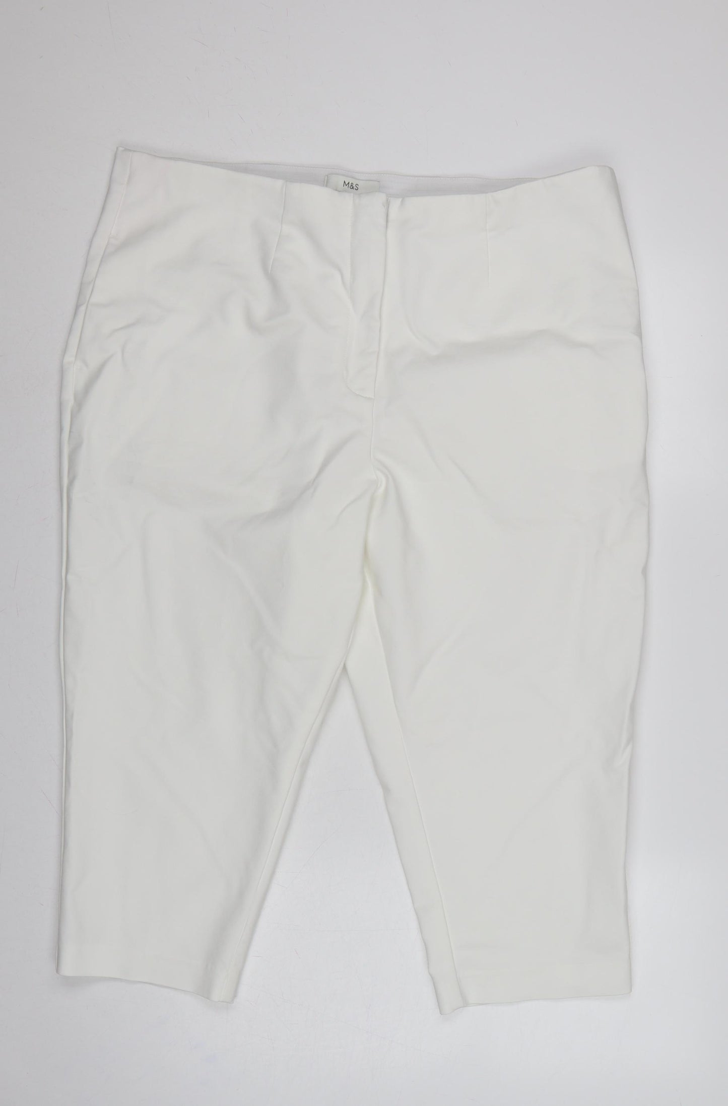 Marks and Spencer Women White UK 22 Regular Ankle Straight Trousers