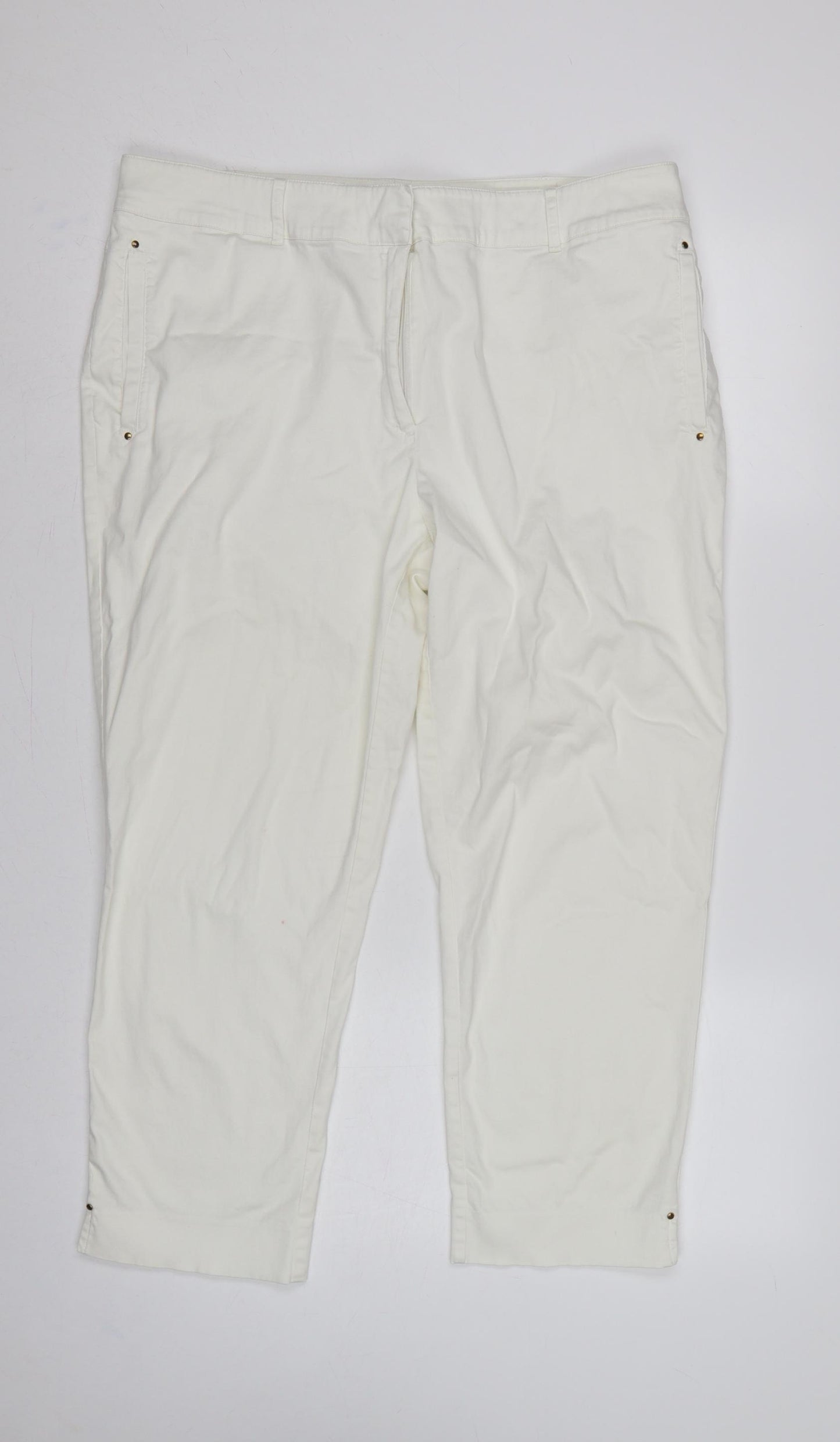 M&S Portfolio Women Ivory UK 18 Cotton Tapered Trousers
