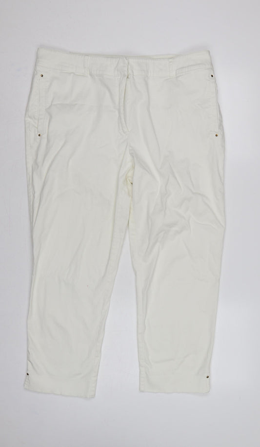 M&S Portfolio Women Ivory UK 18 Cotton Tapered Trousers