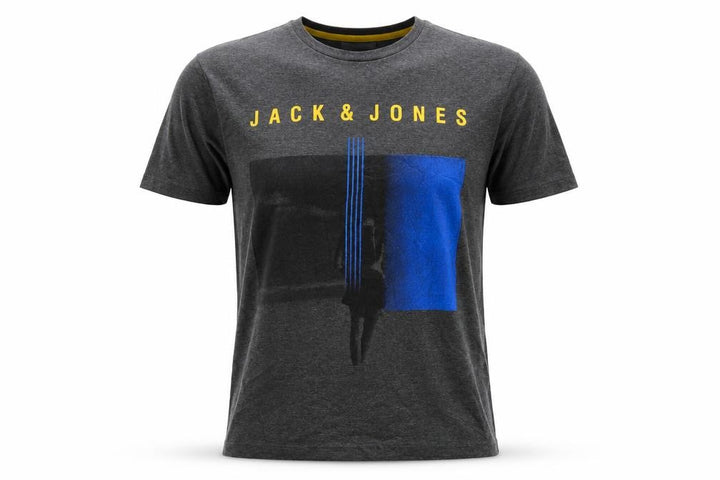 Jack & Jones Men’s Grey Logo Graphic Print Crew Neck T-Shirt L