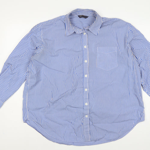Marks & Spencer Women Blue White Stripe UK 18 Cotton Button-Up Shirt