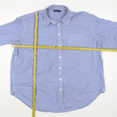Marks & Spencer Women Blue White Stripe UK 18 Cotton Button-Up Shirt