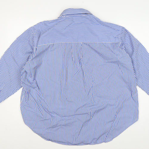Marks & Spencer Women Blue White Stripe UK 18 Cotton Button-Up Shirt