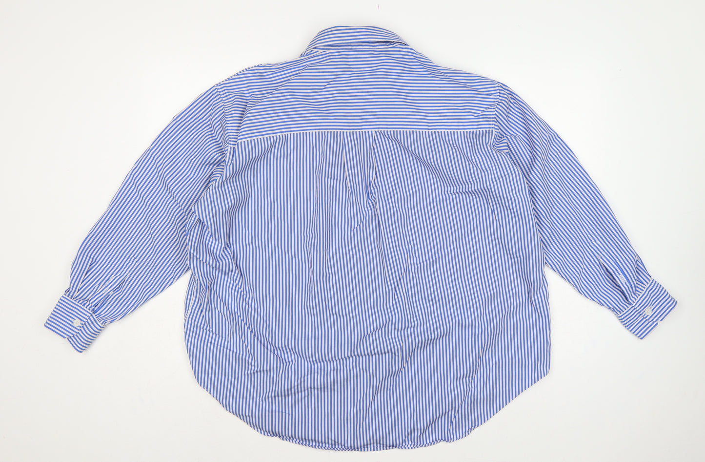 Marks & Spencer Women Blue White Stripe UK 18 Cotton Button-Up Shirt