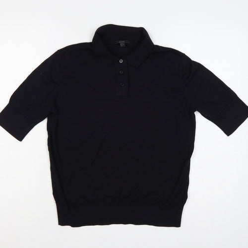 COS Women Black M Silk Cotton Collared Short Sleeve Henley Jumper