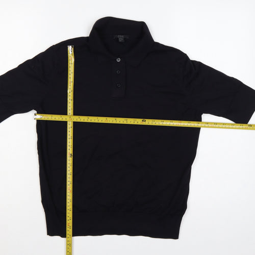 COS Women Black M Silk Cotton Collared Short Sleeve Henley Jumper