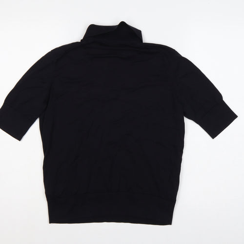COS Women Black M Silk Cotton Collared Short Sleeve Henley Jumper