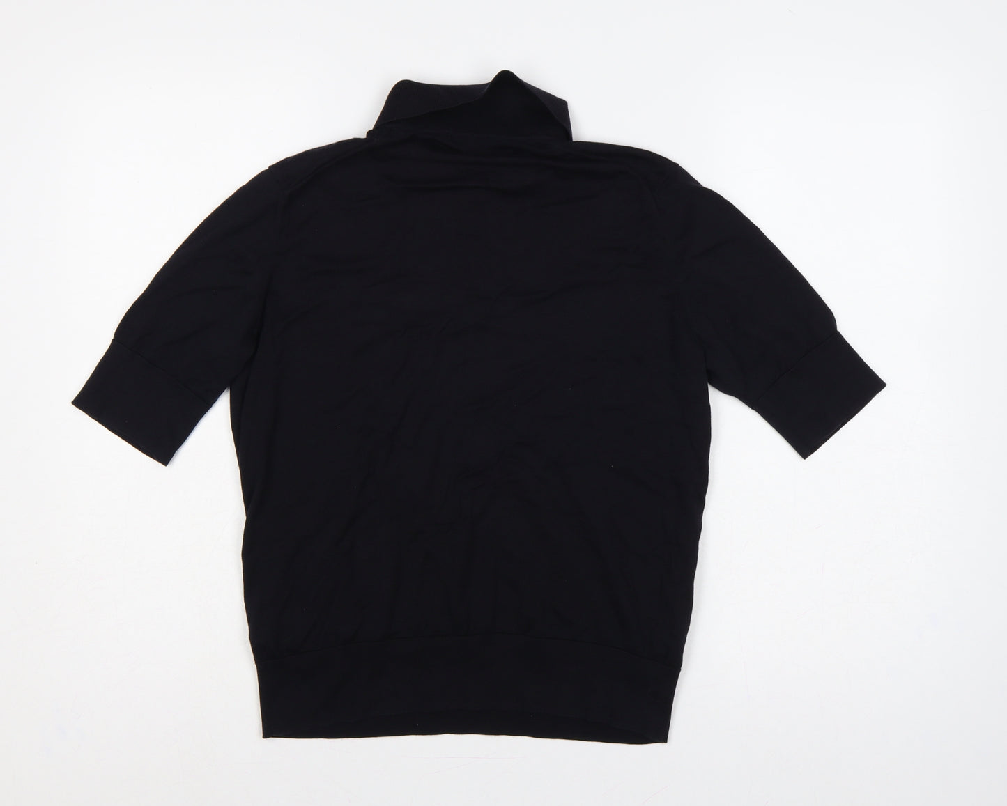 COS Women Black M Silk Cotton Collared Short Sleeve Henley Jumper
