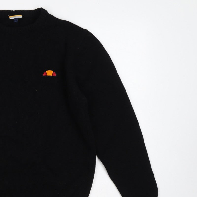 ellesse Men’s Black M Logo Embroidered Crew Neck Knit Pullover Jumper