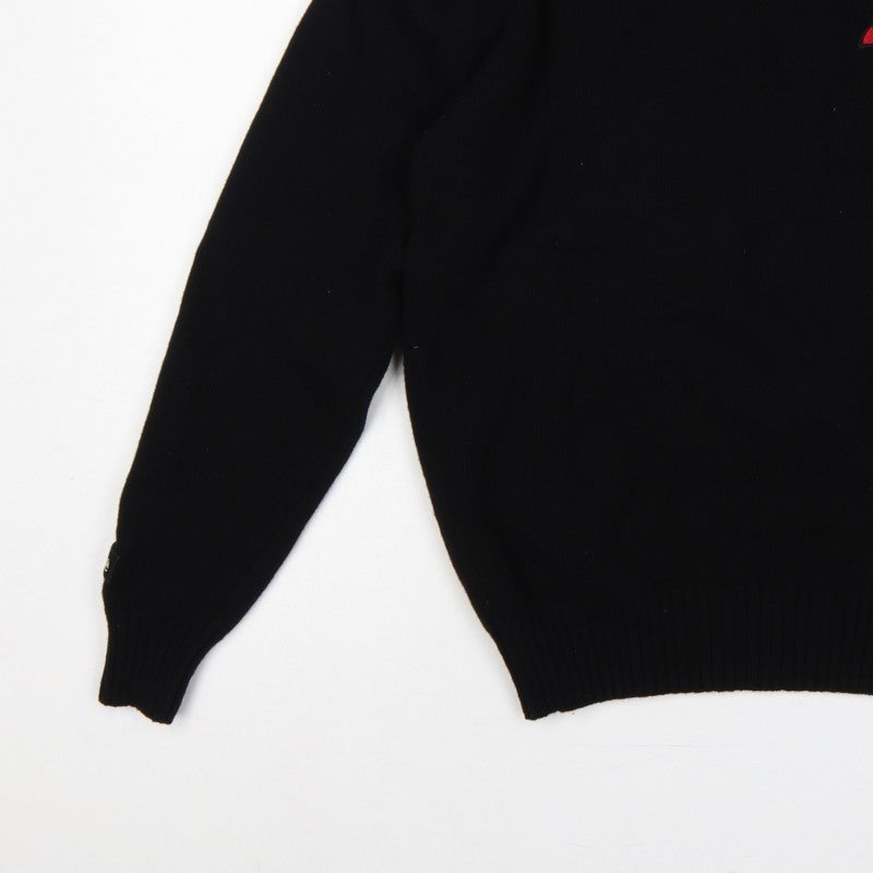 ellesse Men’s Black M Logo Embroidered Crew Neck Knit Pullover Jumper