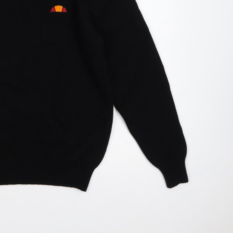 ellesse Men’s Black M Logo Embroidered Crew Neck Knit Pullover Jumper