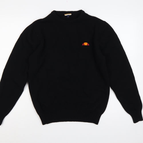 ellesse Men’s Black M Logo Embroidered Crew Neck Knit Pullover Jumper
