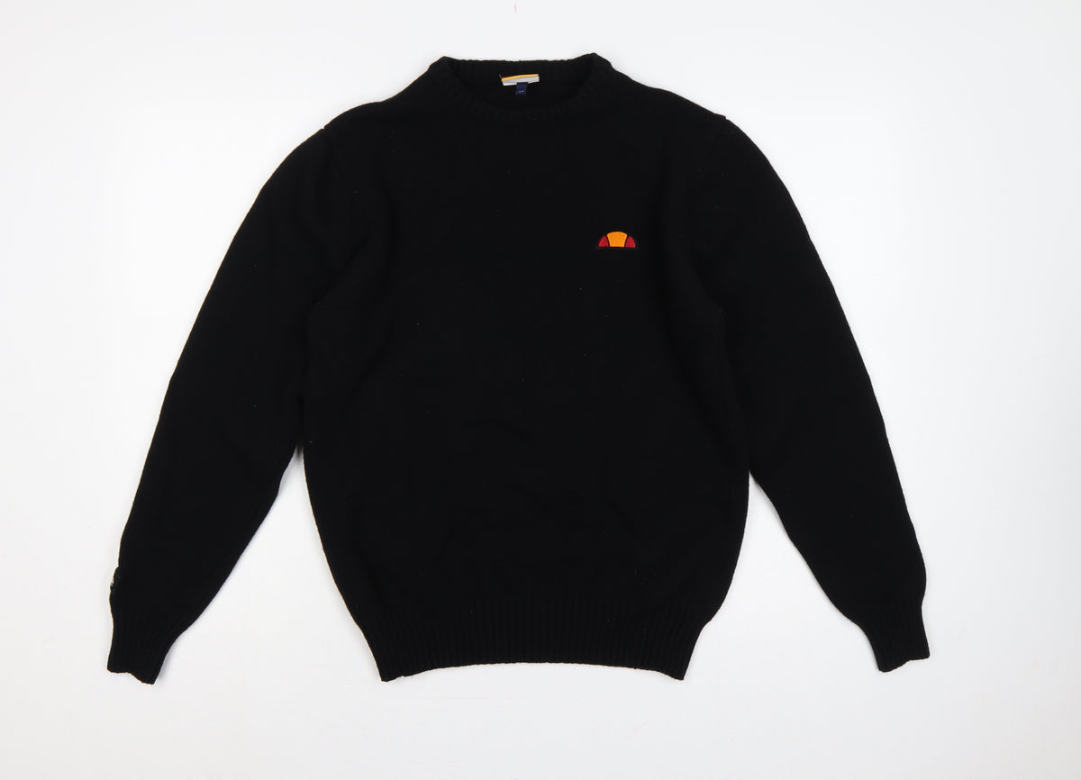 ellesse Men’s Black M Logo Embroidered Crew Neck Knit Pullover Jumper