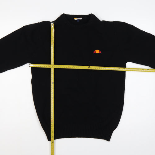 ellesse Men’s Black M Logo Embroidered Crew Neck Knit Pullover Jumper