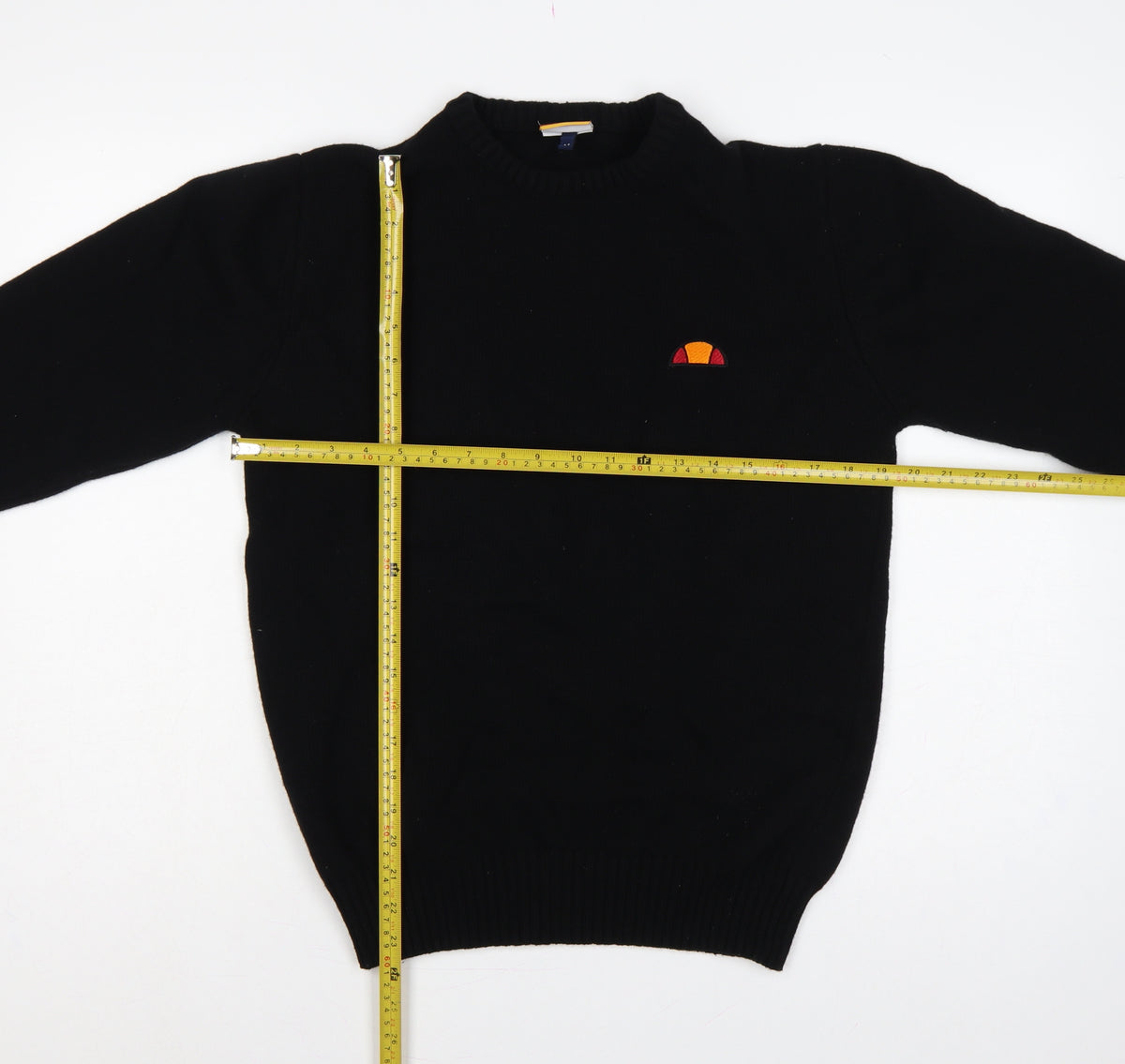 ellesse Men’s Black M Logo Embroidered Crew Neck Knit Pullover Jumper