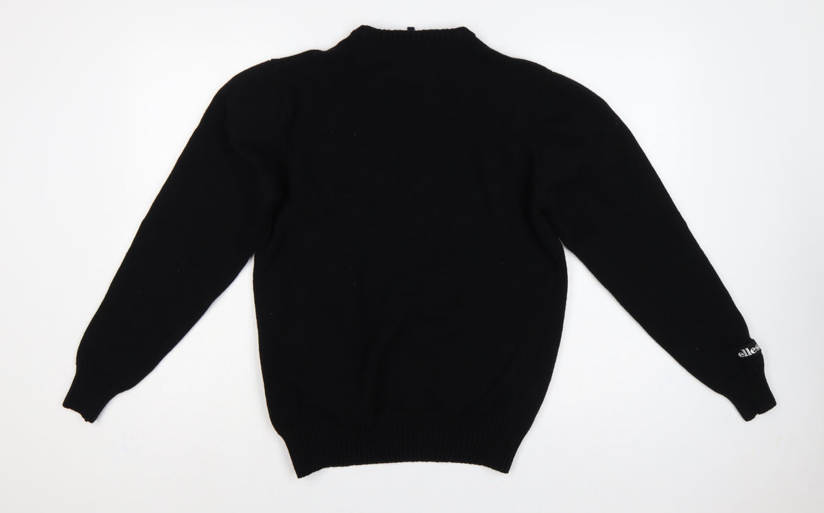 ellesse Men’s Black M Logo Embroidered Crew Neck Knit Pullover Jumper