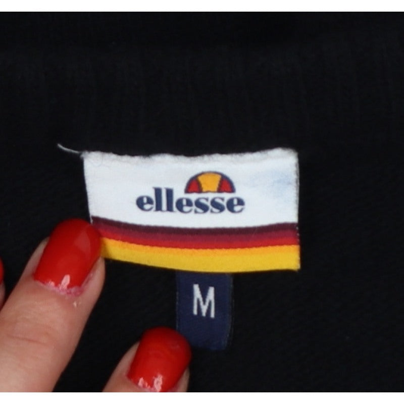 ellesse Men’s Black M Logo Embroidered Crew Neck Knit Pullover Jumper