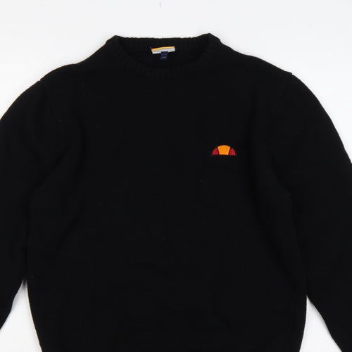 ellesse Men’s Black M Logo Embroidered Crew Neck Knit Pullover Jumper
