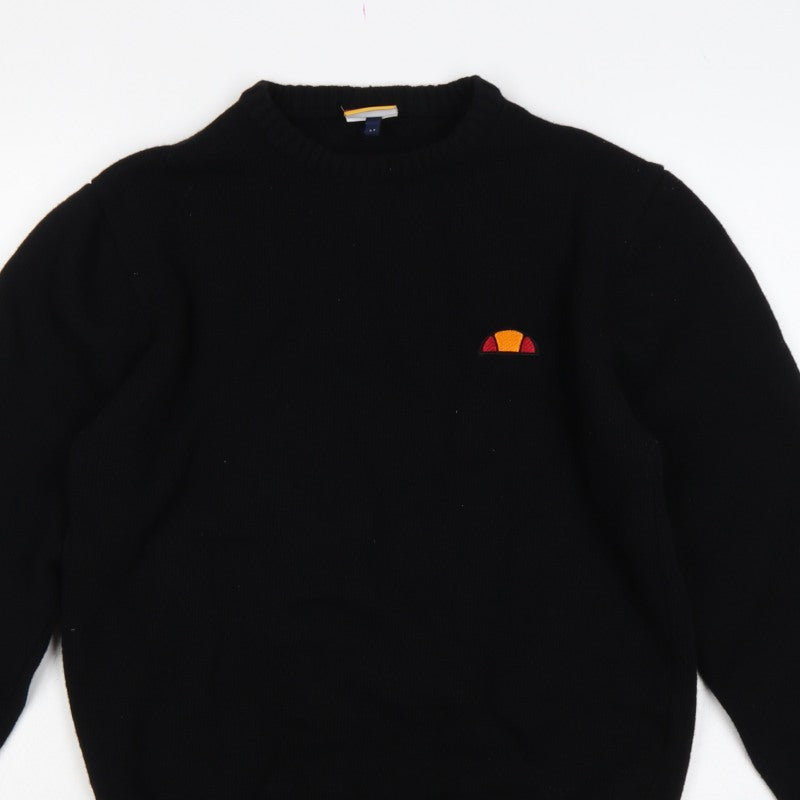 ellesse Men’s Black M Logo Embroidered Crew Neck Knit Pullover Jumper