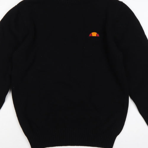 ellesse Men’s Black M Logo Embroidered Crew Neck Knit Pullover Jumper