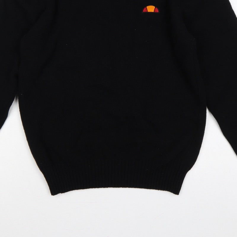 ellesse Men’s Black M Logo Embroidered Crew Neck Knit Pullover Jumper