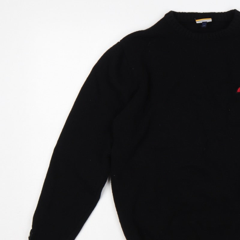 ellesse Men’s Black M Logo Embroidered Crew Neck Knit Pullover Jumper
