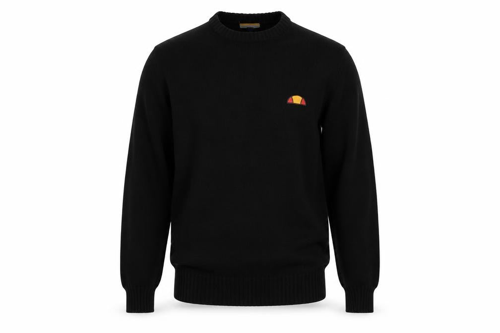 ellesse Men’s Black M Logo Embroidered Crew Neck Knit Pullover Jumper