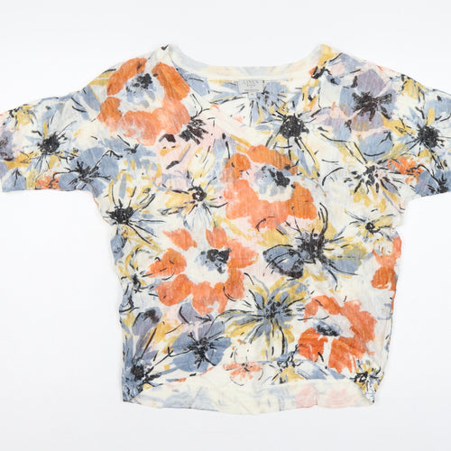 Monsoon Women Multicoloured M Linen Blend Floral Dolman Sleeve Top