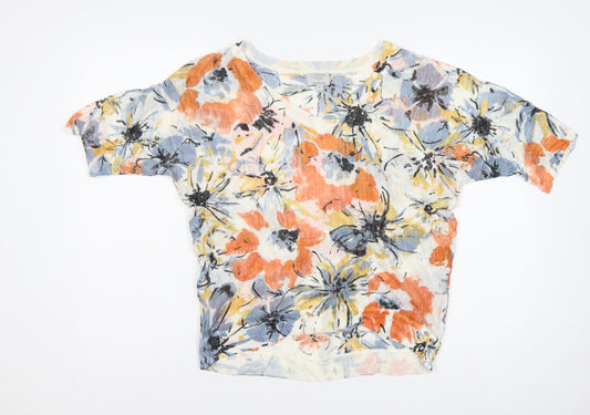 Monsoon Women Multicoloured M Linen Blend Floral Dolman Sleeve Top