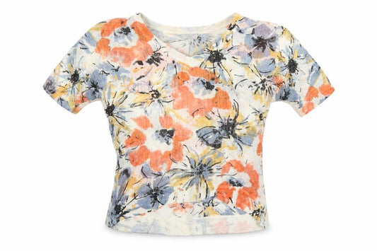 Monsoon Women Multicoloured M Linen Blend Floral Dolman Sleeve Top