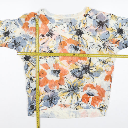 Monsoon Women Multicoloured M Linen Blend Floral Dolman Sleeve Top