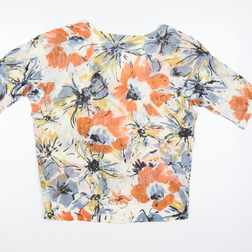 Monsoon Women Multicoloured M Linen Blend Floral Dolman Sleeve Top