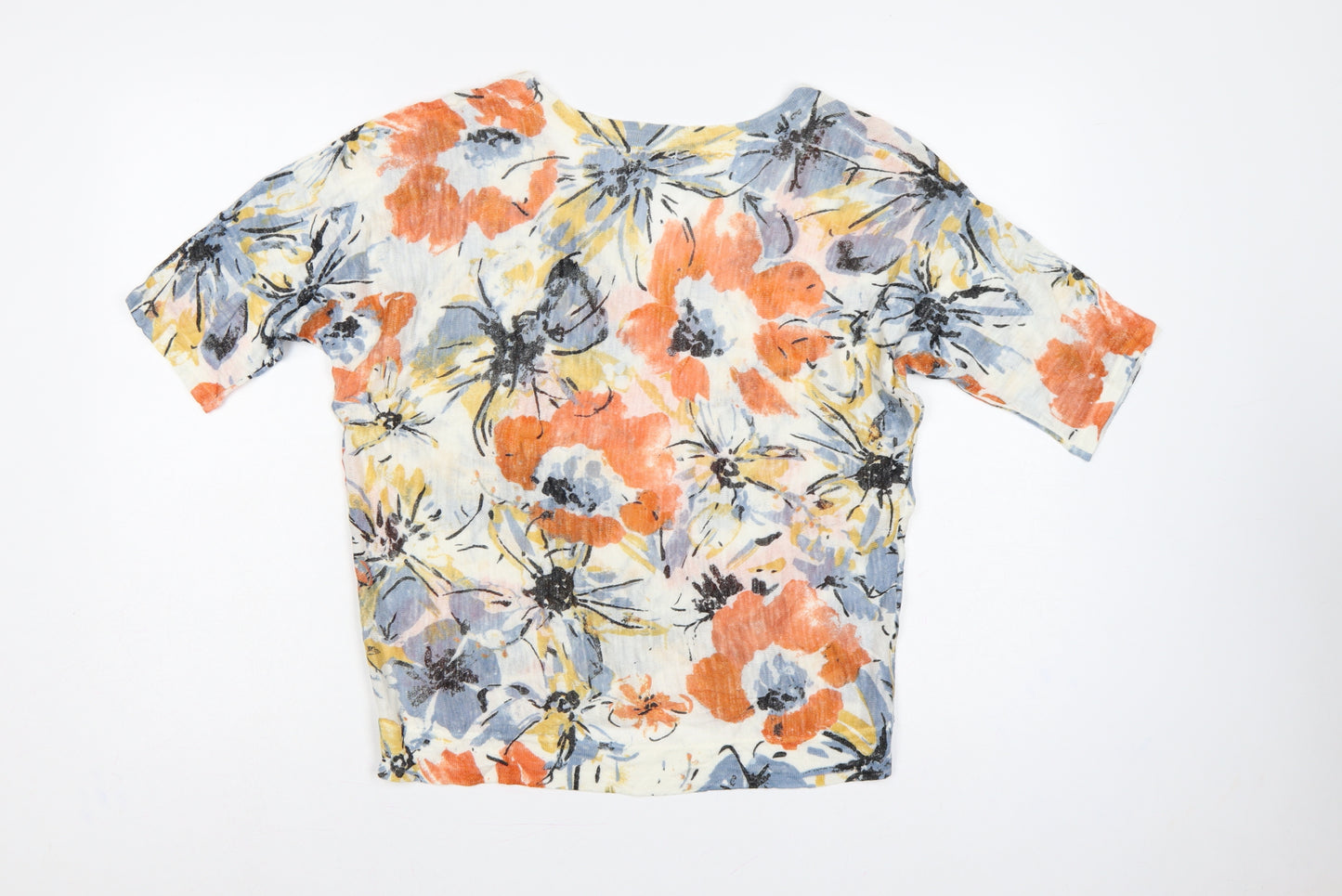Monsoon Women Multicoloured M Linen Blend Floral Dolman Sleeve Top