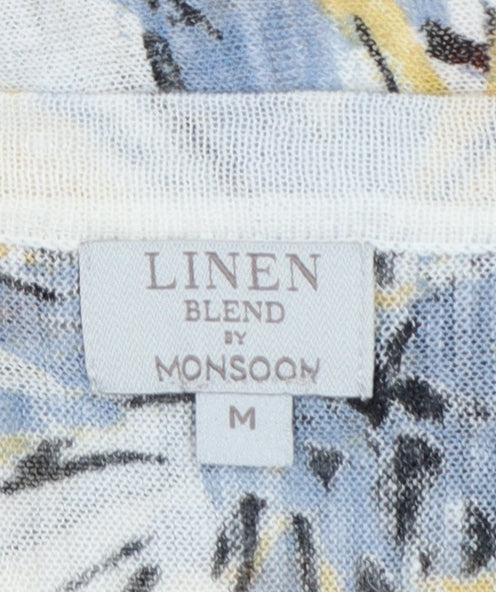 Monsoon Women Multicoloured M Linen Blend Floral Dolman Sleeve Top