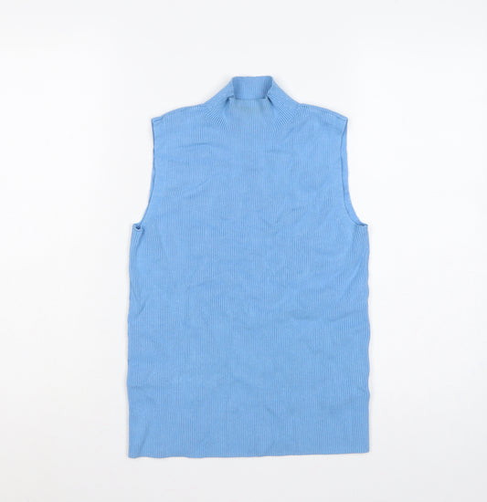 Marks & Spencer Women Blue UK 12 Ribbed Sleeveless Mock Neck Vest Jumper