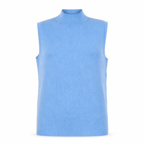 Marks & Spencer Women Blue UK 12 Ribbed Sleeveless Mock Neck Vest Jumper
