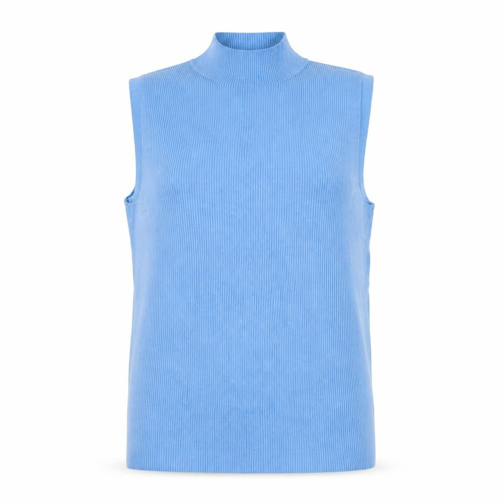 Marks & Spencer Women Blue UK 12 Ribbed Sleeveless Mock Neck Vest Jumper