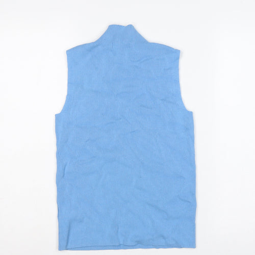Marks & Spencer Women Blue UK 12 Ribbed Sleeveless Mock Neck Vest Jumper