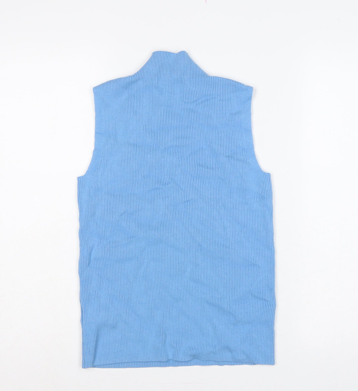 Marks & Spencer Women Blue UK 12 Ribbed Sleeveless Mock Neck Vest Jumper