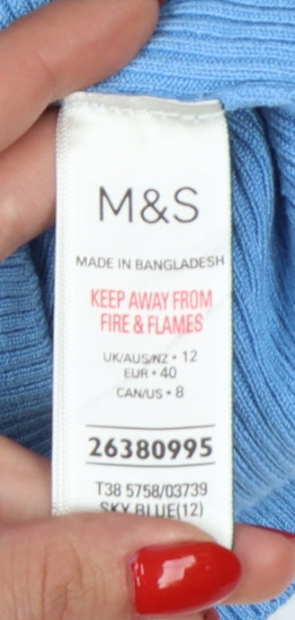 Marks & Spencer Women Blue UK 12 Ribbed Sleeveless Mock Neck Vest Jumper