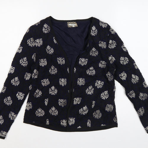 Isato Women’s Blue Floral Viscose Lined Open Front Jacket Size S