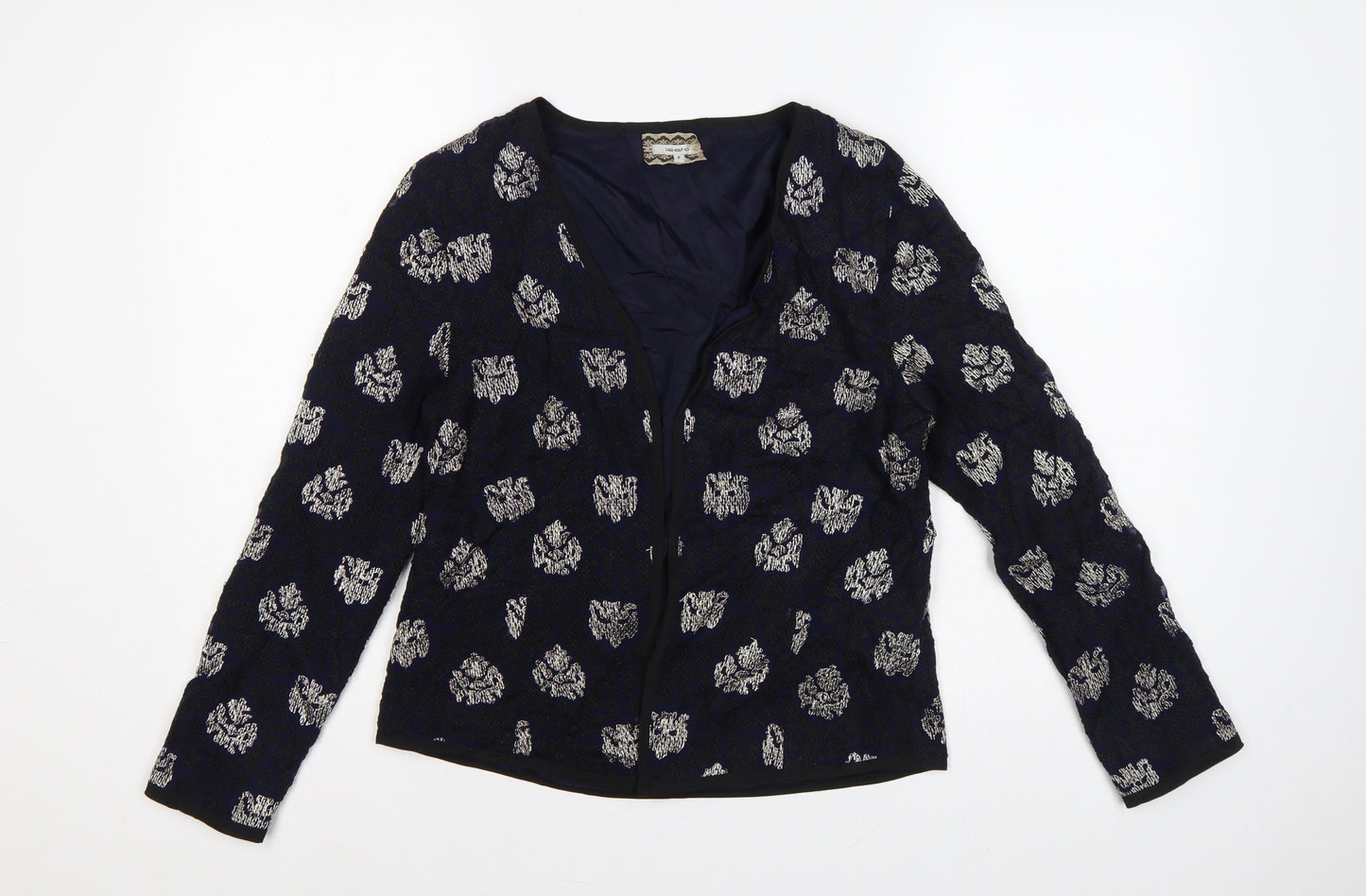 Isato Women’s Blue Floral Viscose Lined Open Front Jacket Size S