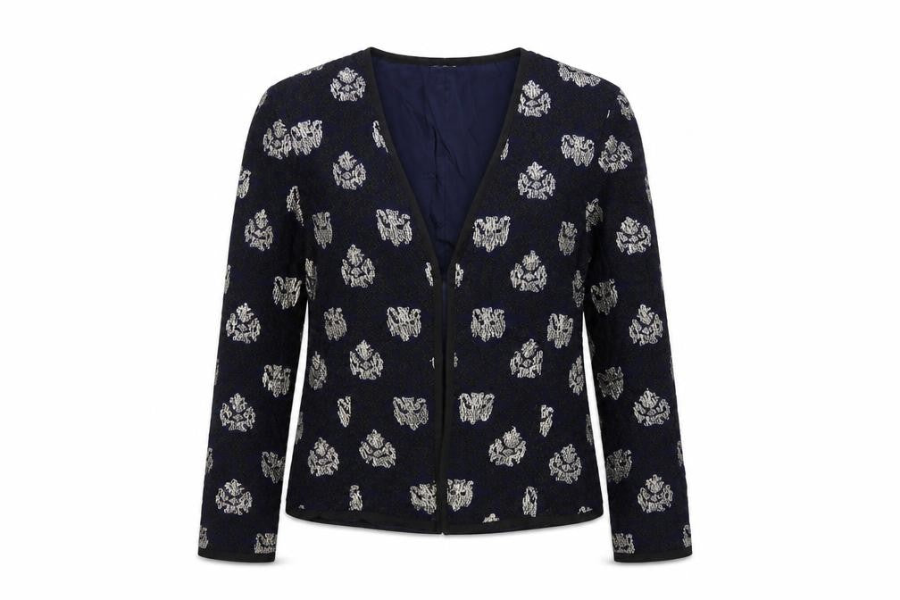 Isato Women’s Blue Floral Viscose Lined Open Front Jacket Size S