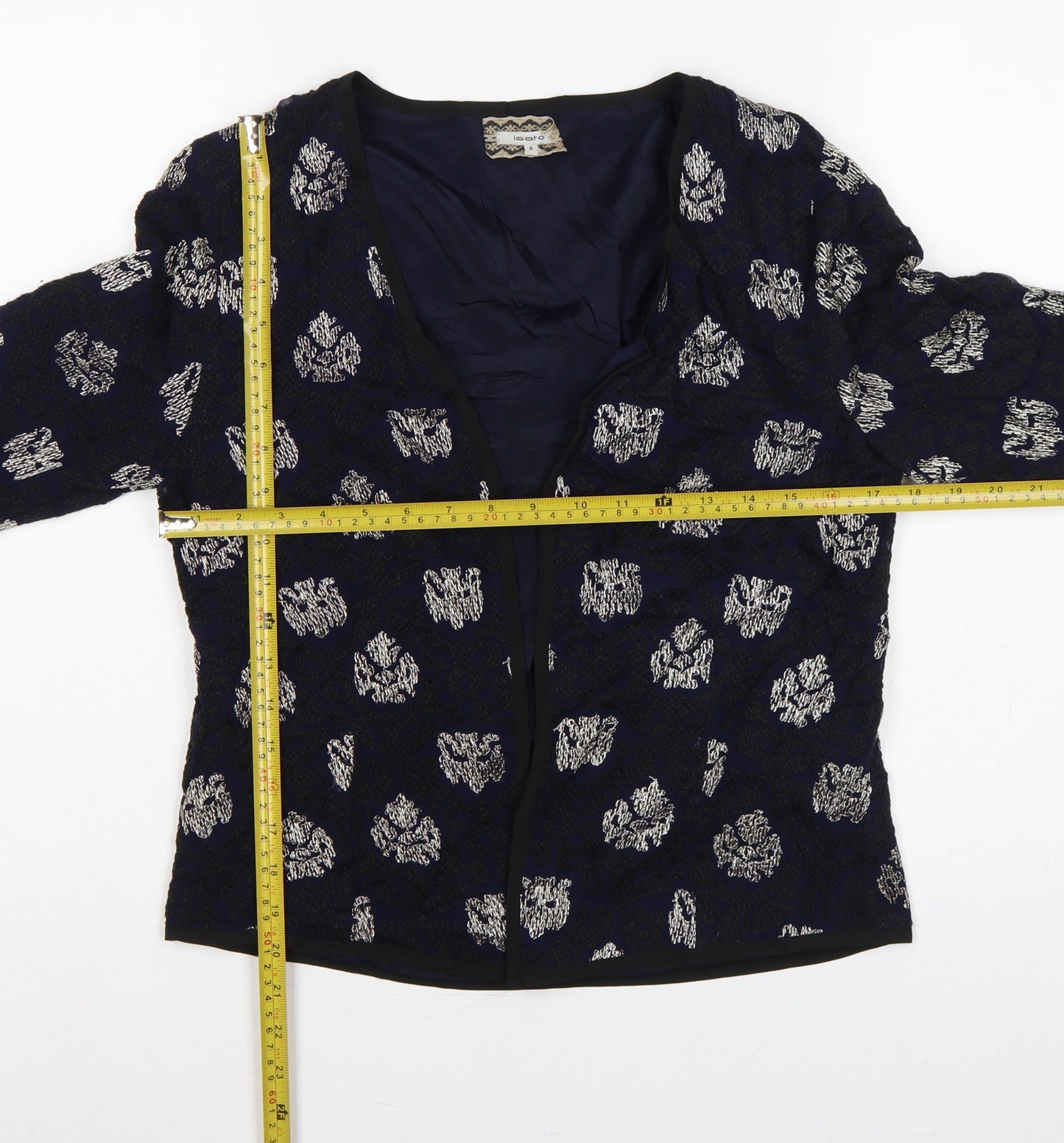 Isato Women’s Blue Floral Viscose Lined Open Front Jacket Size S