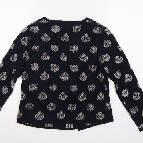 Isato Women’s Blue Floral Viscose Lined Open Front Jacket Size S