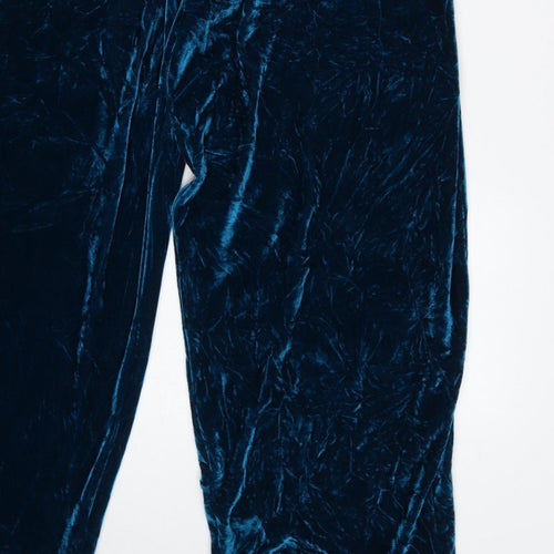 Megan Crook Women Blue S Velvet Halter Wide-Leg Jumpsuit