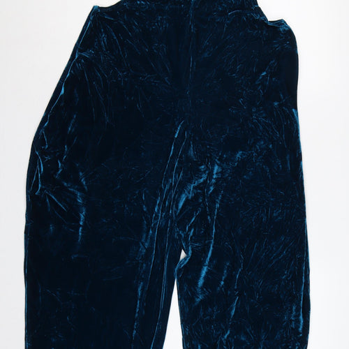 Megan Crook Women Blue S Velvet Halter Wide-Leg Jumpsuit
