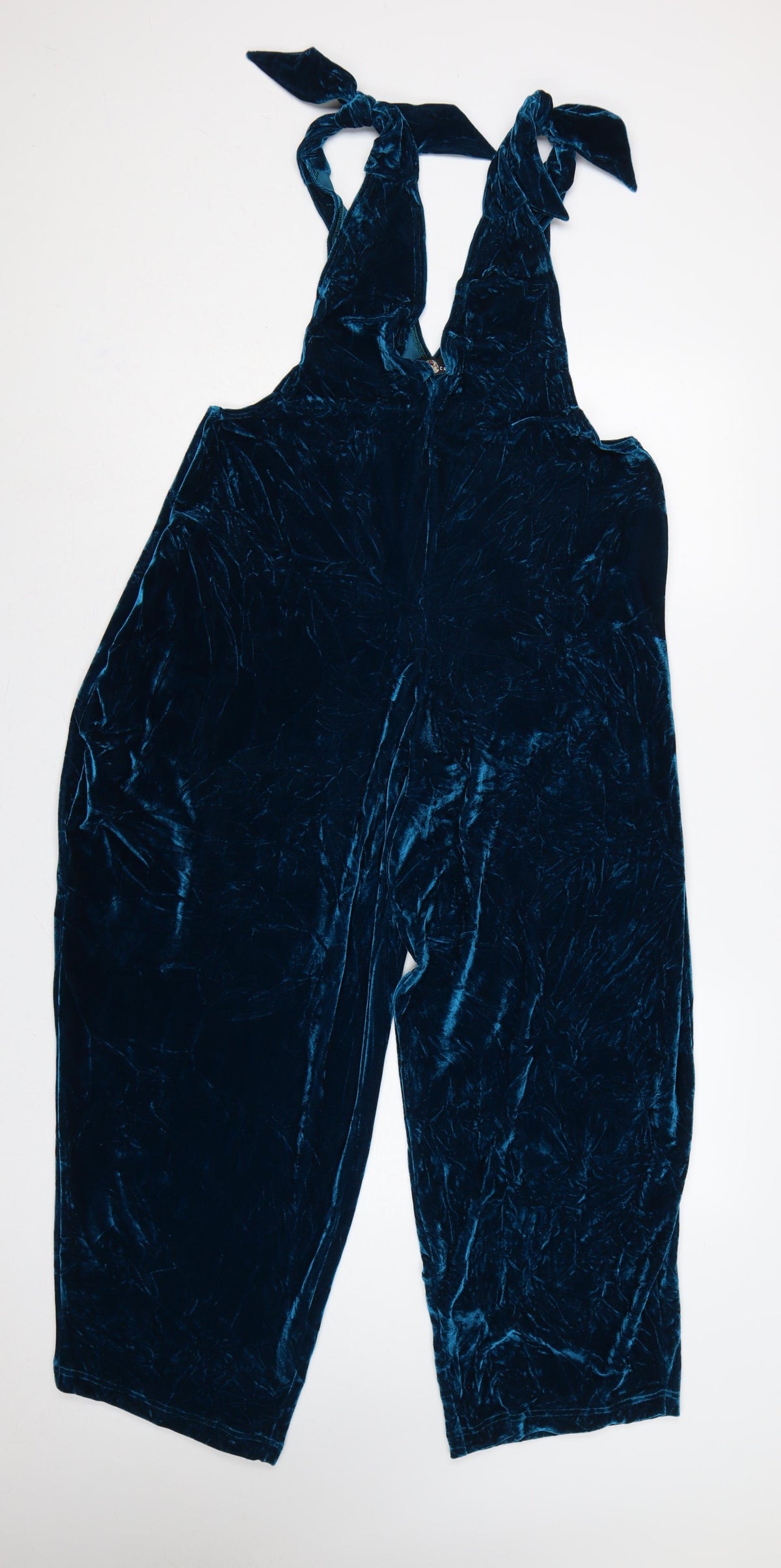 Megan Crook Women Blue S Velvet Halter Wide-Leg Jumpsuit